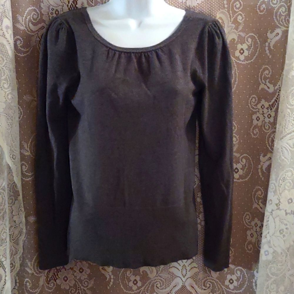White House Black Market Women's Size M Shimmer Trim Gray Pullover Sweater